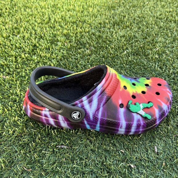 CROCS Classic Fur Lined Clog US W7 Mens 5 Tie Dye Shearling Mule Slipper Shoes - Picture 3 of 12